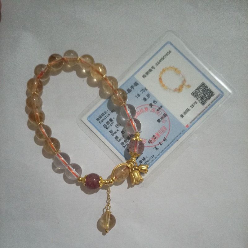 gelang batu citrine Kombi charm ada sertifikat