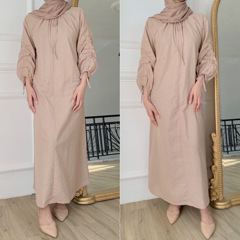 bestpromo lyla linen dress dress linen dress putih gamis