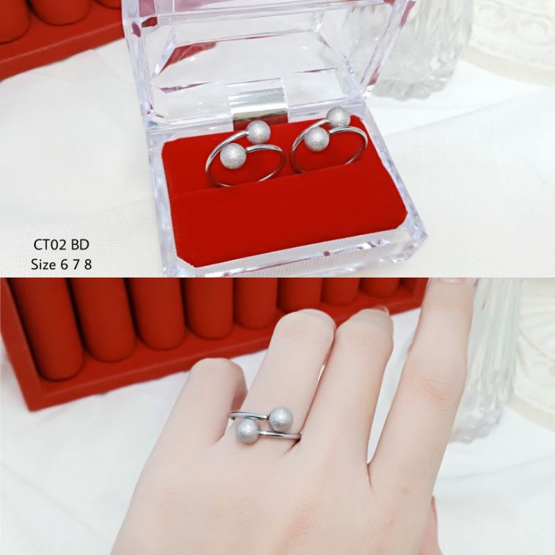 Cincin Titanium Wanita cincin wanita titanium boba 2 batu pasir titanium anti karat