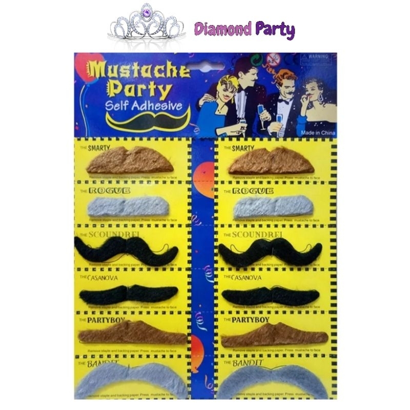 Kumis Palsu ABU COKELAT HITAM isi 6pcs dan 12pcs (Kumis Palsu Pria / Kumis Palsu Anak / Kumis Palsu 