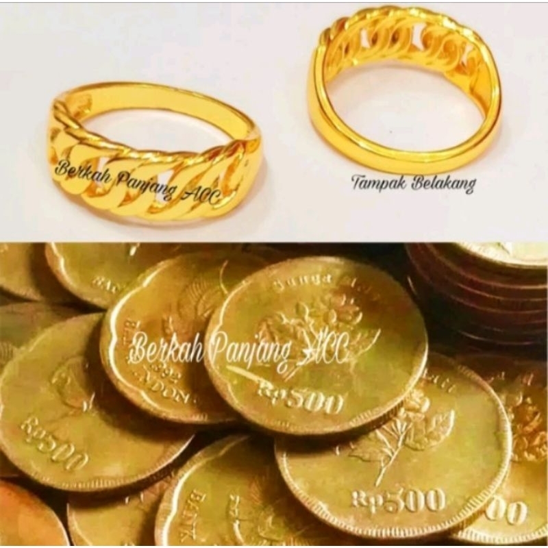 Cincin Lapis Logam Koin 500 Rupiah 1991-1992 Emas Tua Anti Karat Anti Luntur Terviral