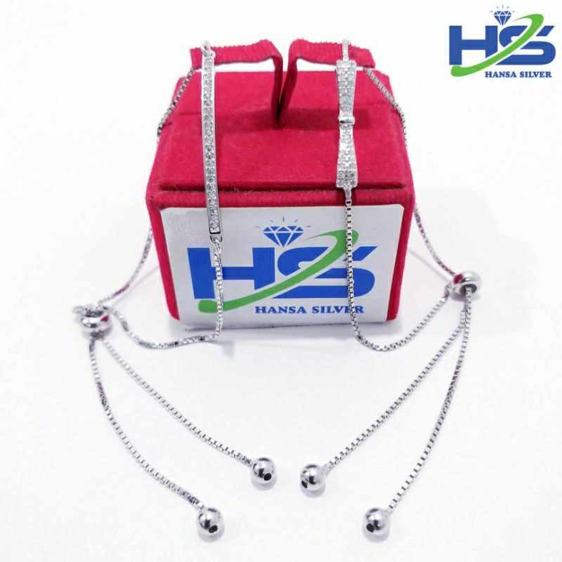Gelang Perak Asli Silver 925 Lapis Emas Putih Italy Serut Panjang Dan Pita - Gelang Perak Anti Karat