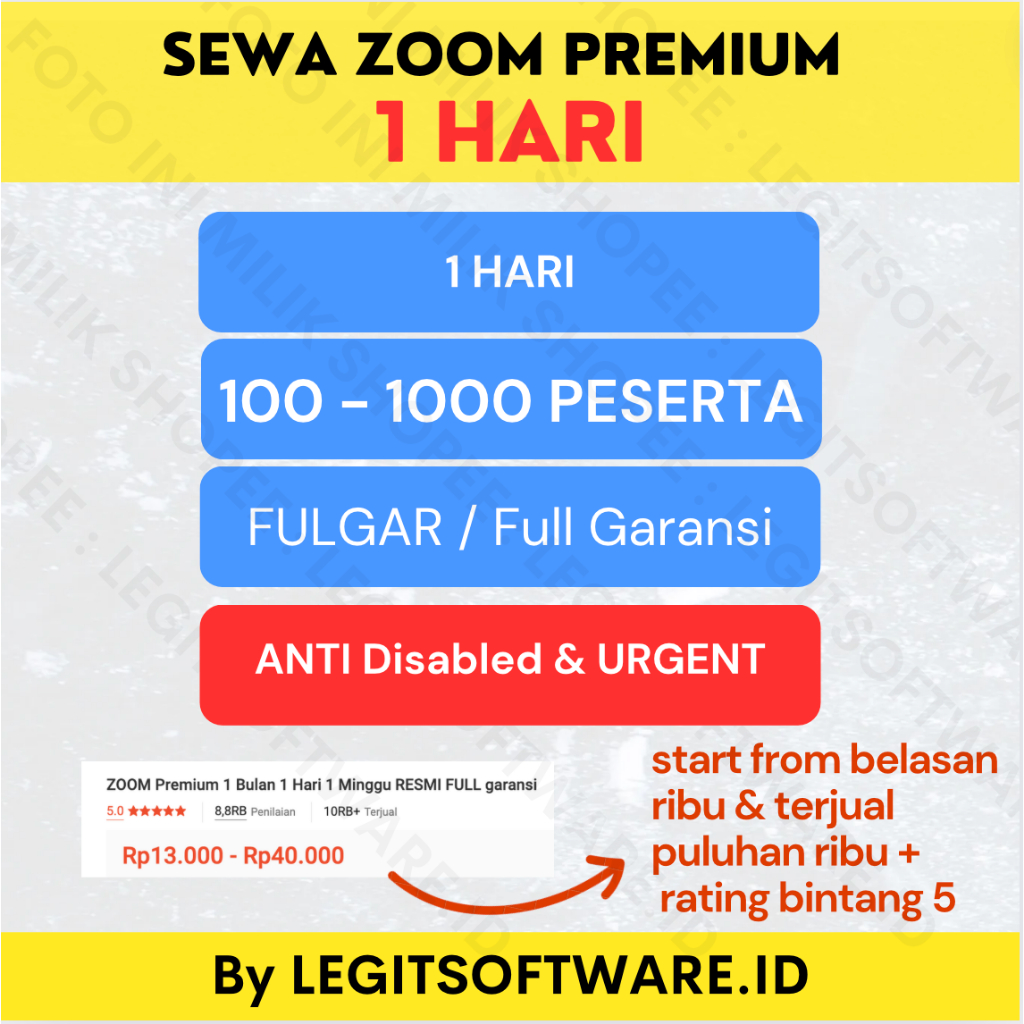 ZOOM Premium 1 Hari 100 300 500 1000 Peserta