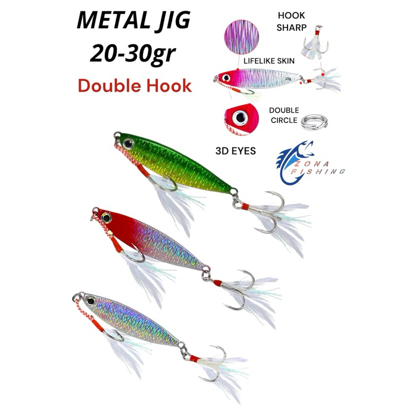 Metal Jig 15 20 30 Gram Lengkap Assist Hook dan Treble Hook Umpan Casting Jig
