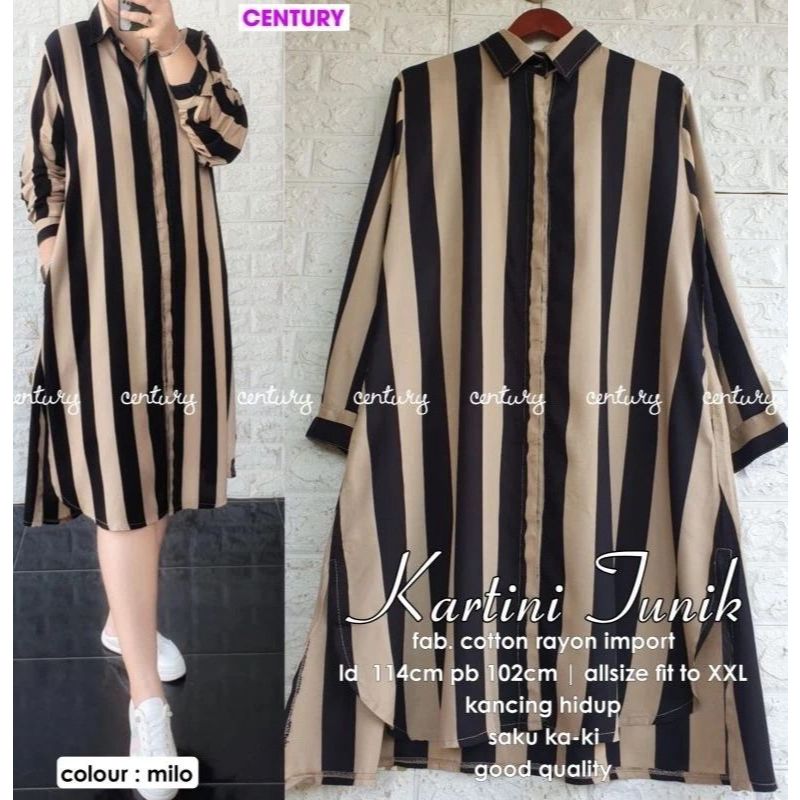 Tunik Jumbo Motif Salur Lengan Panjang Bahan Rayon Premium