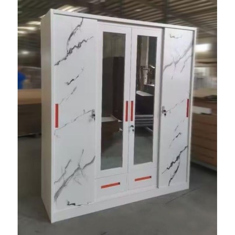 Lemari Pakaian Besi 4 Pintu Sliding / Lemari Baju Besi 4 Pintu / Lemari Pakaian Besi Impor