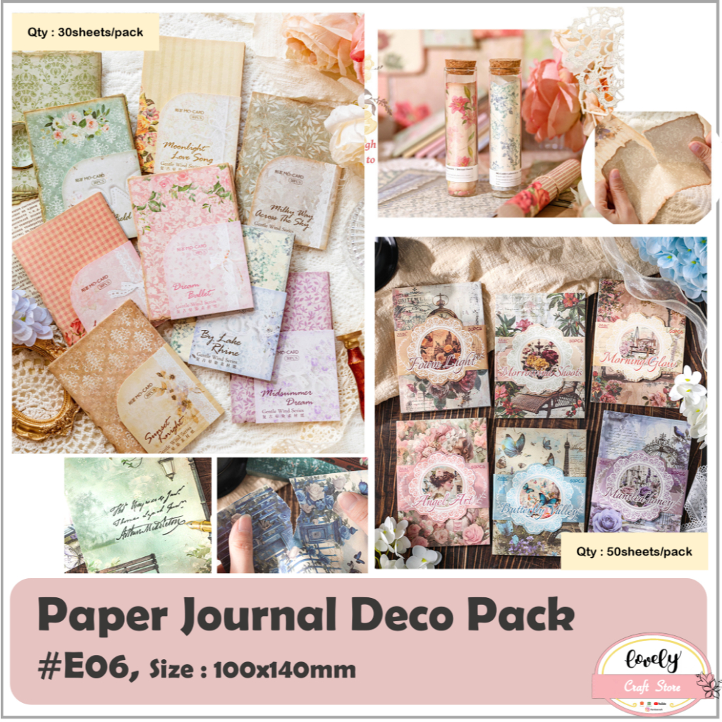 

LovelyCraftStore | E06 Paper Pack Deco Pack Journalling Kit 10designs@5pcs DIY Bujo Art Deco Pack Sticker Scrapbooking Diary Kit