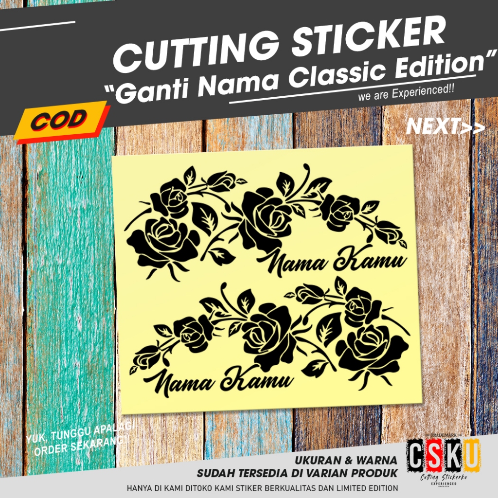 Cutting Sticker Ganti Nama Classic Ornamen Custom Variasi Motor Mobil Stiker Timbul Keren Nyala