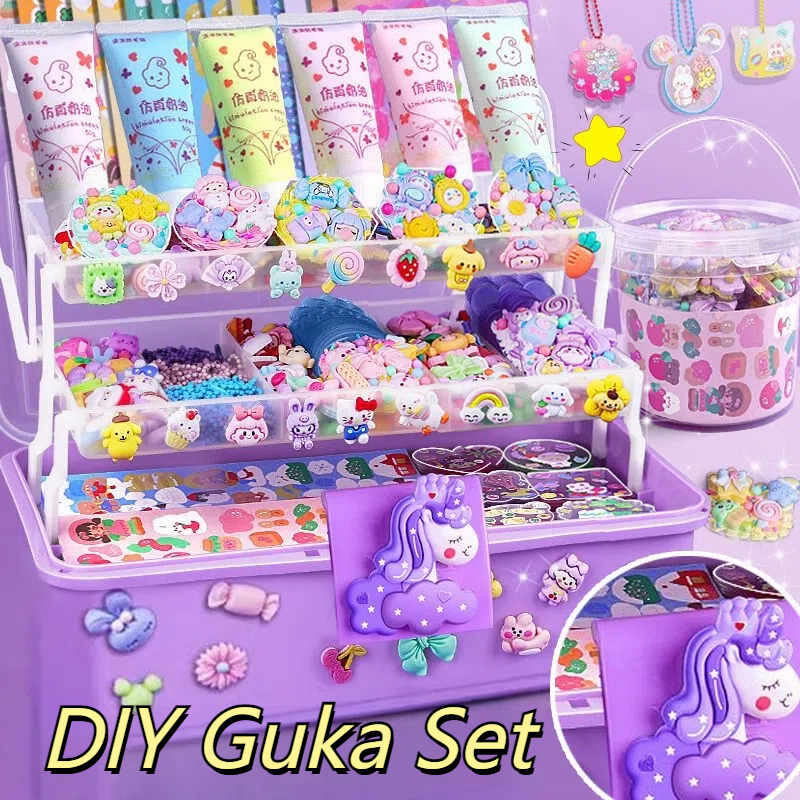 Diy Set Gantungan Kunci Akrilik Dengan Kartu Stiker Mainan Buatan Tangan Untuk Anak Perempuan  Kotak Guka Cream Gum Kartun