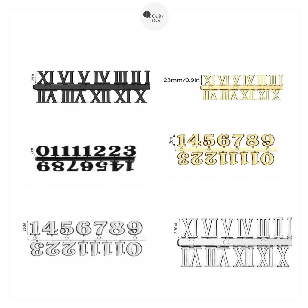 CERITA RESIN - Aksesoris Resin Art Jam Dinding Angka Numeric Romawi Silver / Gold / Black