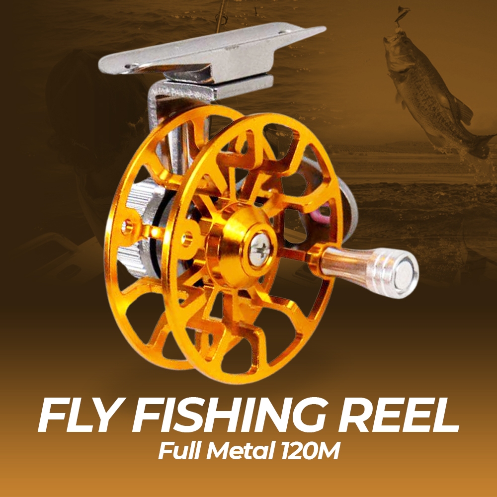 Reel Tokos Gulungan Reel Pancing Fly Fishing Full Metal 120M - Golden