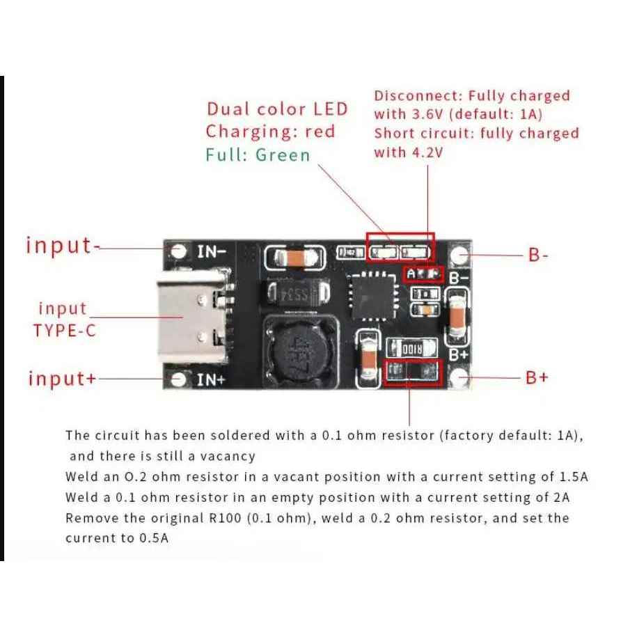 brkh Modul Charging TP5000 Type C LiFePO4 1A 2A 3.2V 32650 Lithium 18650 brkh