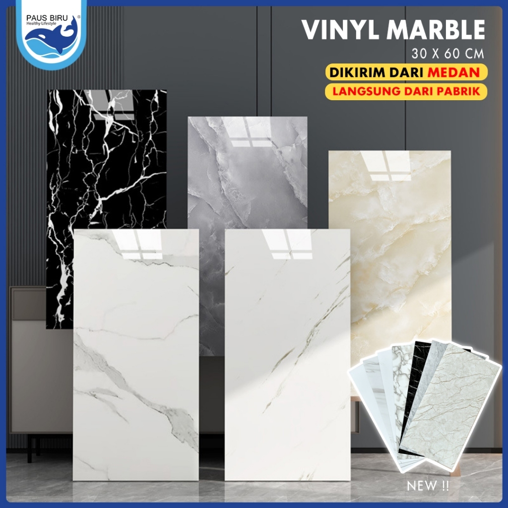Paus Biru - Stiker Dinding 30x60cm Vinyl Marble Marbel Granit Lemari Cabinet