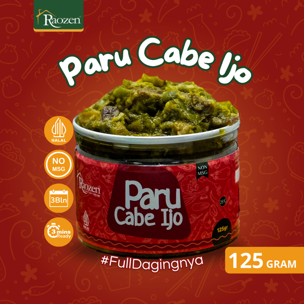 

Raozen Paru Cabe Ijo - Daging Paru Sapi Sambal Cabe Ijo Pedas Khas Rempah Minang Premium isi 125gr