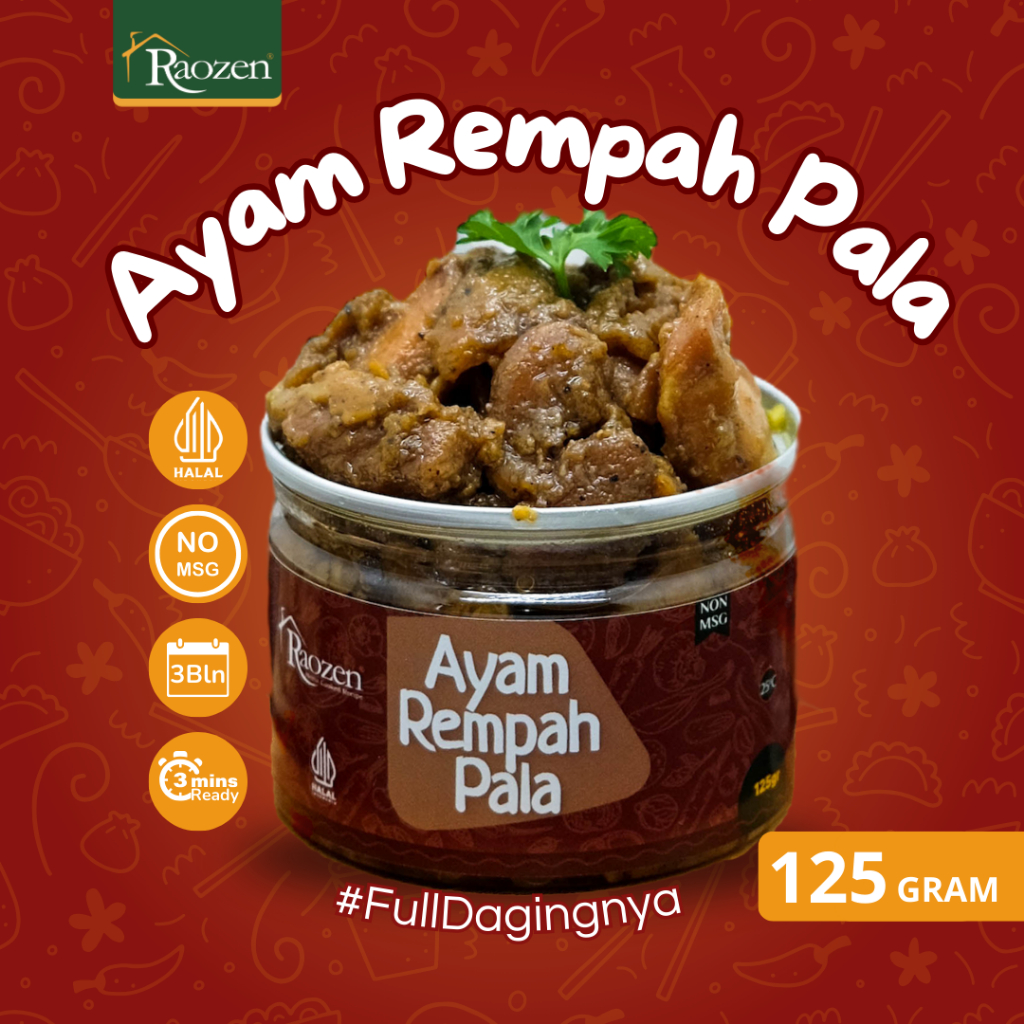 

Raozen Ayam Rempah Pala - Ayam Bumbu Rempah Pala Daging Ayam Jantan dan Rempah Asli Premium - 125gr