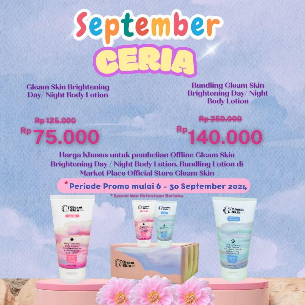 Gleam Skin 7x Brightening Body Scrub Fruity Loops 250gr + Gleam Skin Brightening Body Lotion Day & N