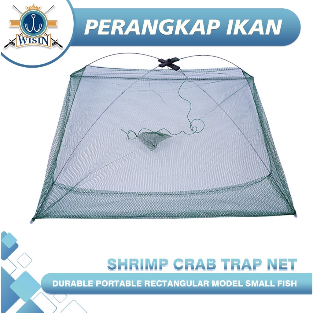 WISIN Jaring Perangkap Udang Kepiting Ikan Kecil Model Segiempat Tahan Lama Portable Perangkap Kepit