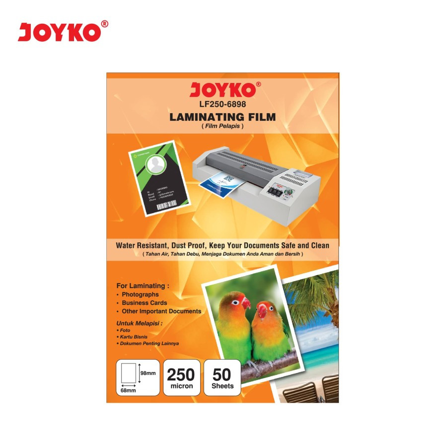 

Laminating Film Plastik Laminating Joyko LF250-6898 KTP 50 Sheets