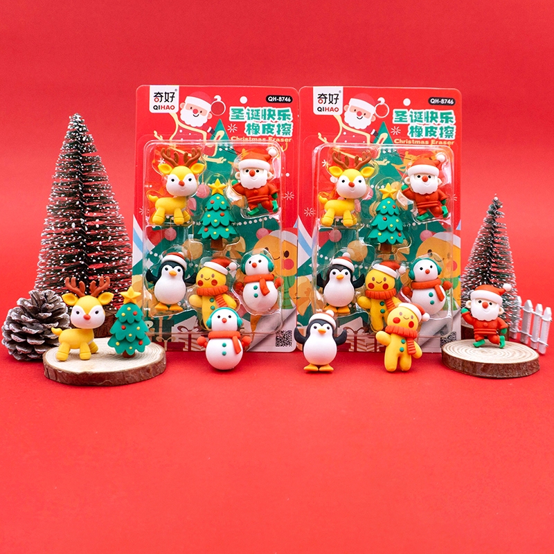 

8746 Set penghapus karakter NATAL snowman sinterklas sensory play bongkar pasang stationery