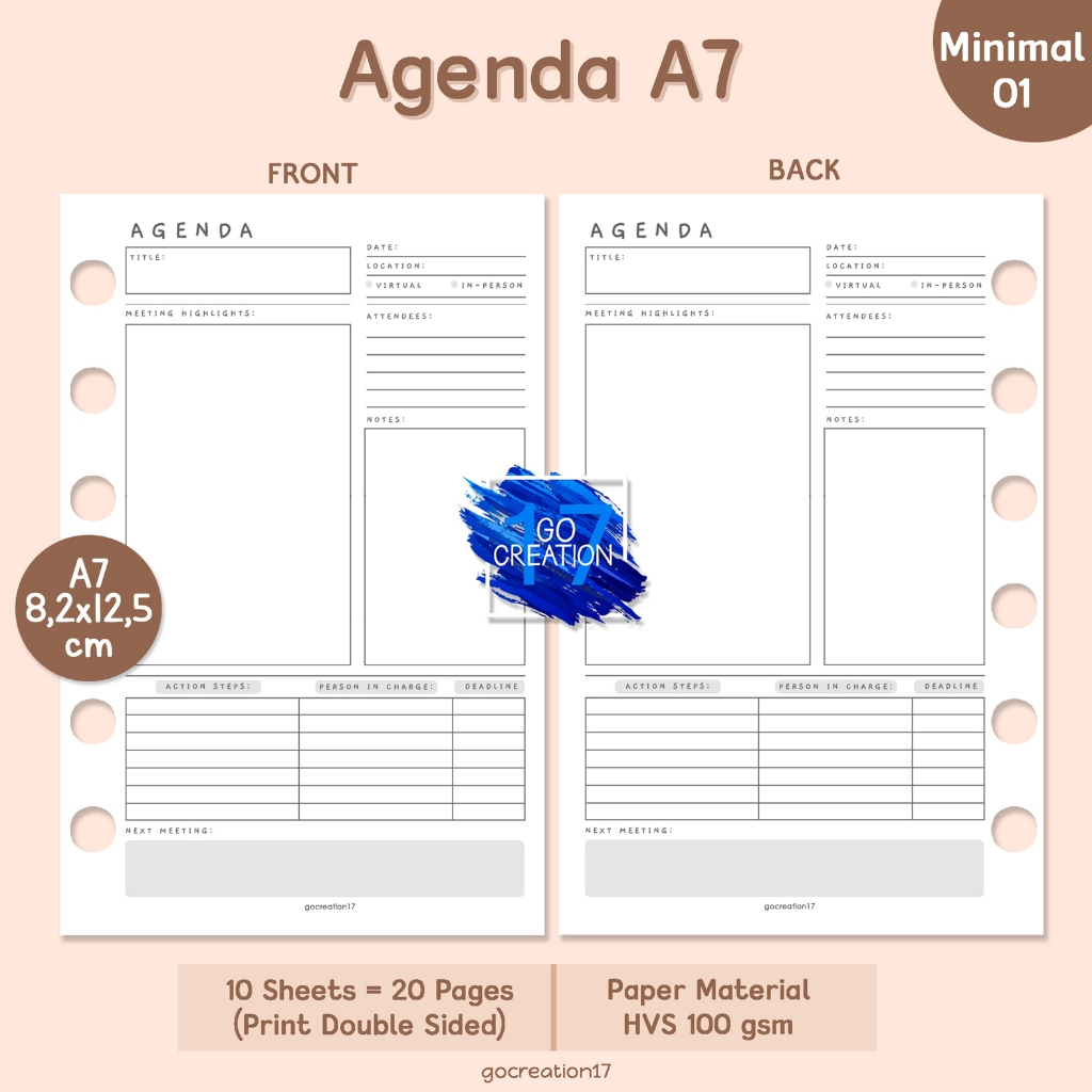 

Buku Planner Refill Kertas Isi Binder Agenda Simple Minimalis A7