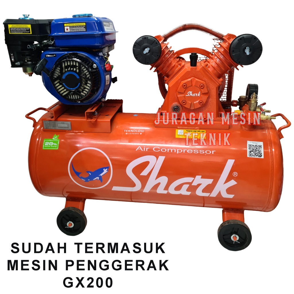 Paket Mesin Kompresor Bensin 1 HP SHARK + Penggerak GX200