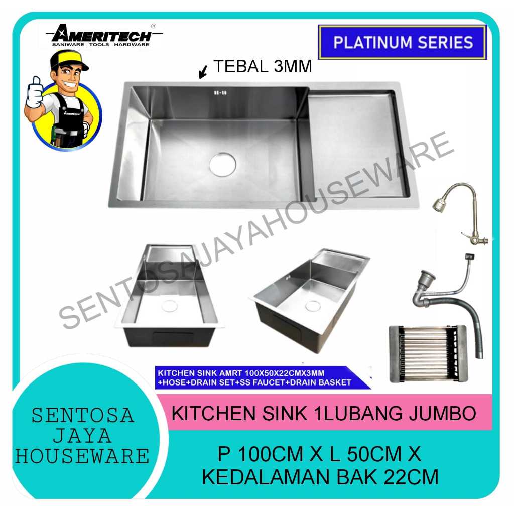 KITCHEN SINK 1 LUBANG JUMBO AMERITECH / BAK CUCI PIRING 1 LUBANG JUMBO