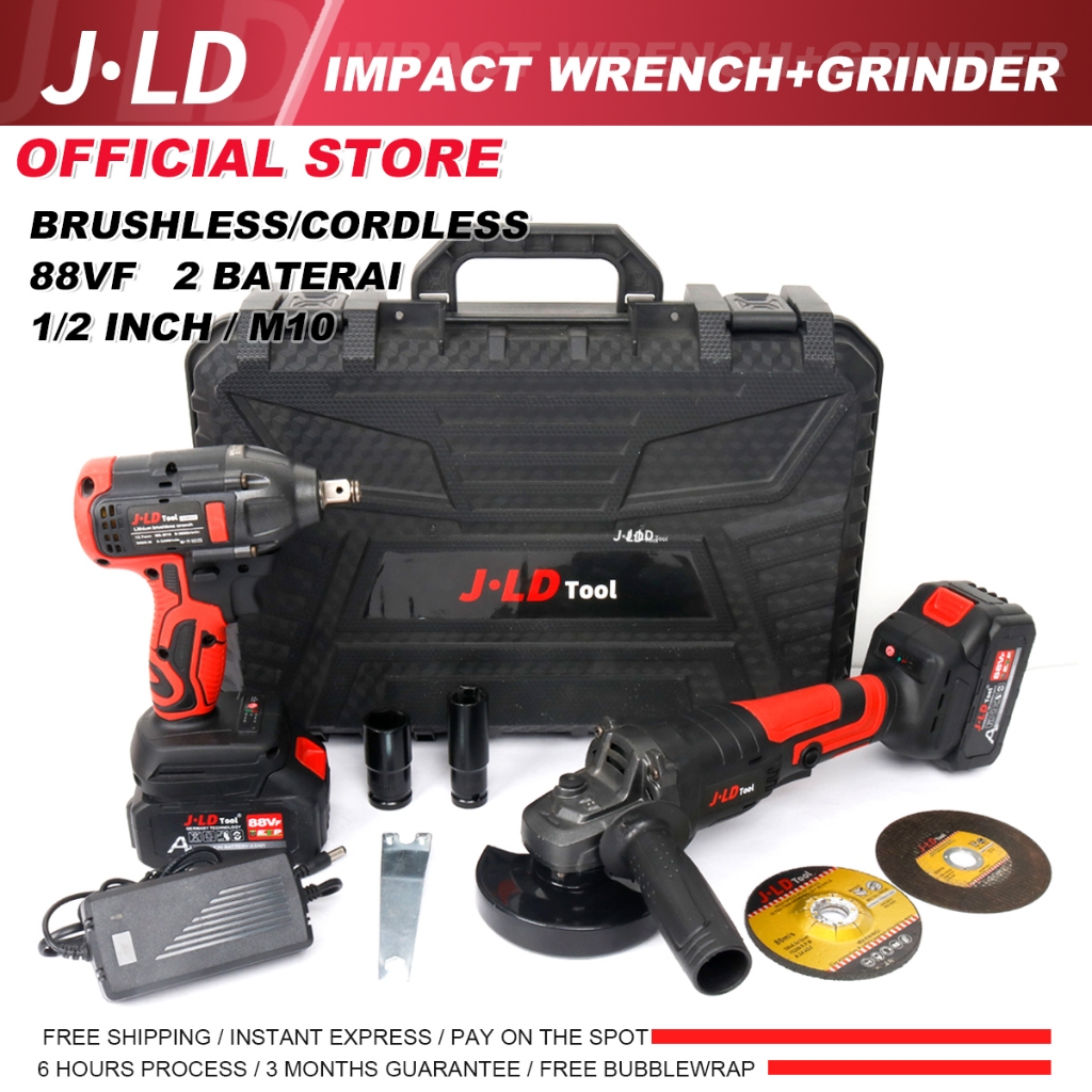 JLD 13mm mesin impact baterai brushless 100mm mesin grinder brushless 4.0Ah 88VF 2BATERAI impact wre