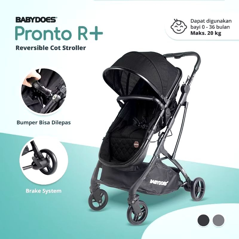 BABYDOES Stroller Reversible Pronto R+ Black [PRELOVED, Like new]