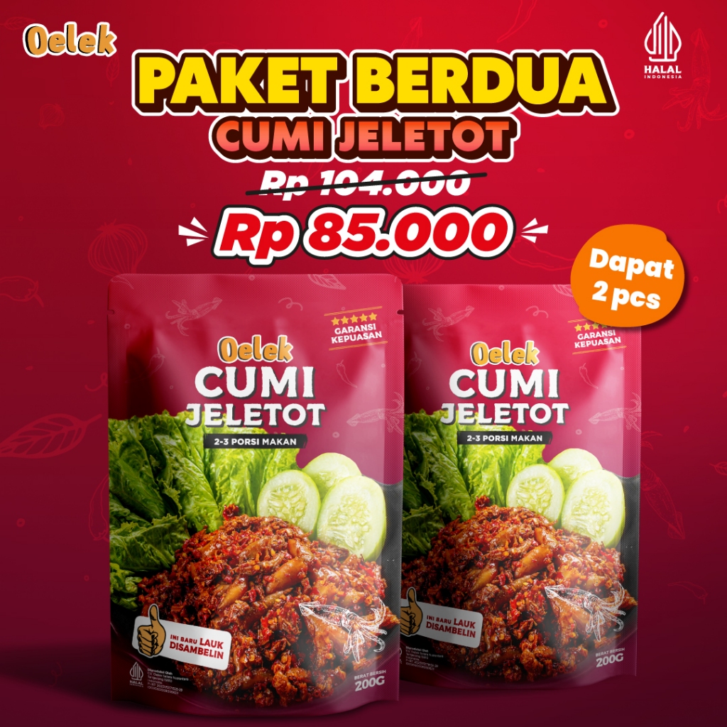 

Paket Berdua Cumi Jeletot Oelek - 2 Pack Cumi Jeletot / Cumi Cabe Merah / Lauk Siap Saji