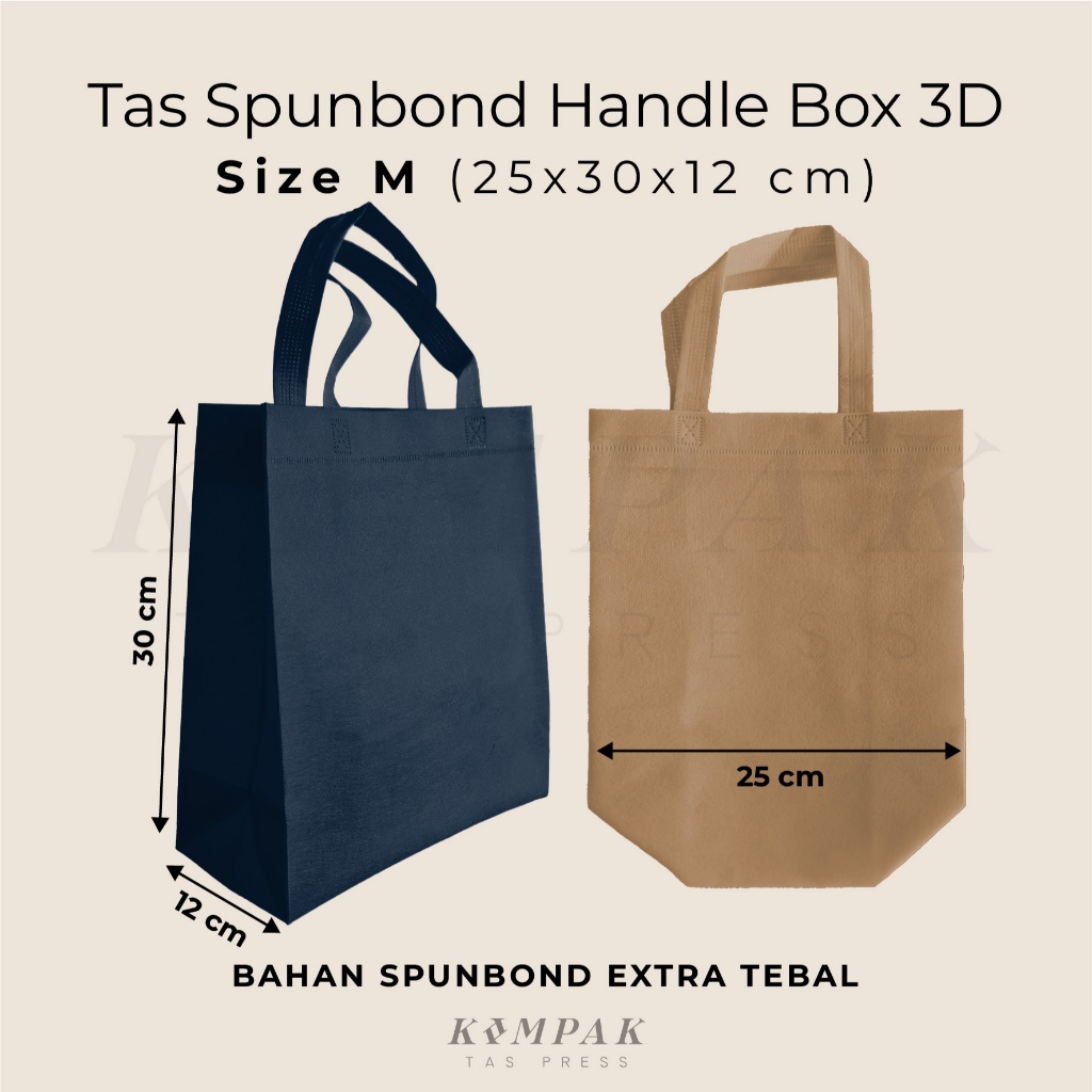 

Tas Spunbond Press Handle Box 3D 25x30x12cm Kantong Goodie Bag