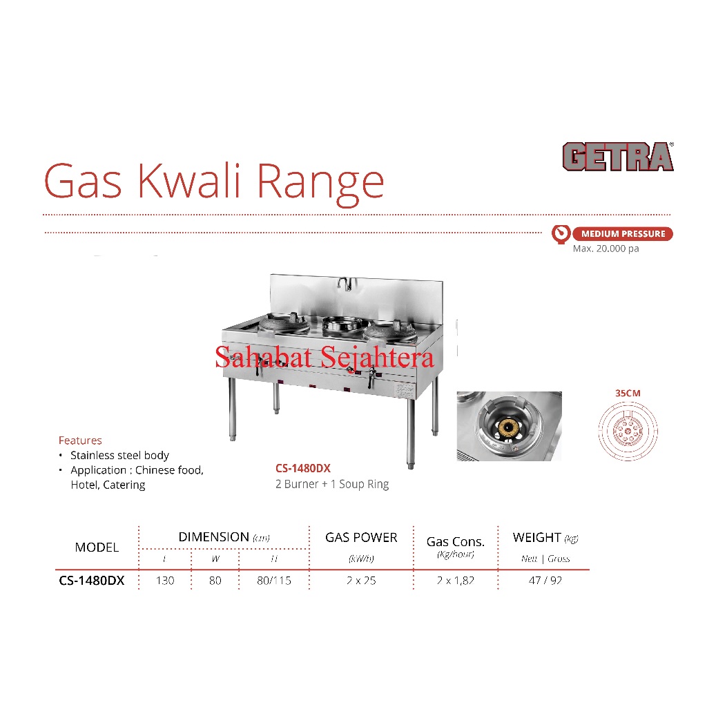 GETRA Gas Kwali Range CS-1480DX Kompor Gas 2 Burner