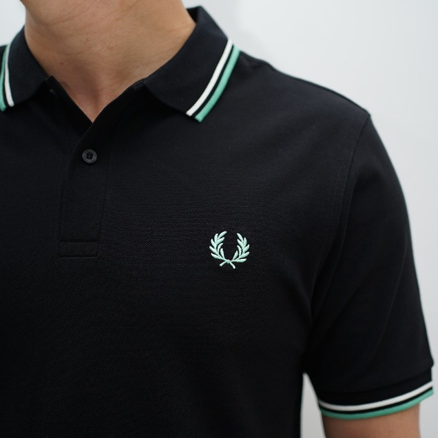 Fred Perry Polo Twin White Tosca List Shirt In Black Kemeja Kaos Pria dan Wanita Original