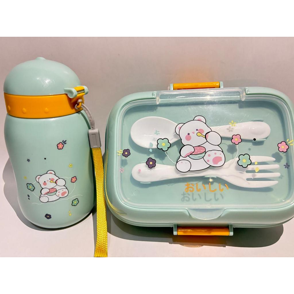 Set Kotak Tempat Bekal Makan & Botol Minum Anak Motif Karakter Lucu BPA Free Gratis Sendok dan Garpu