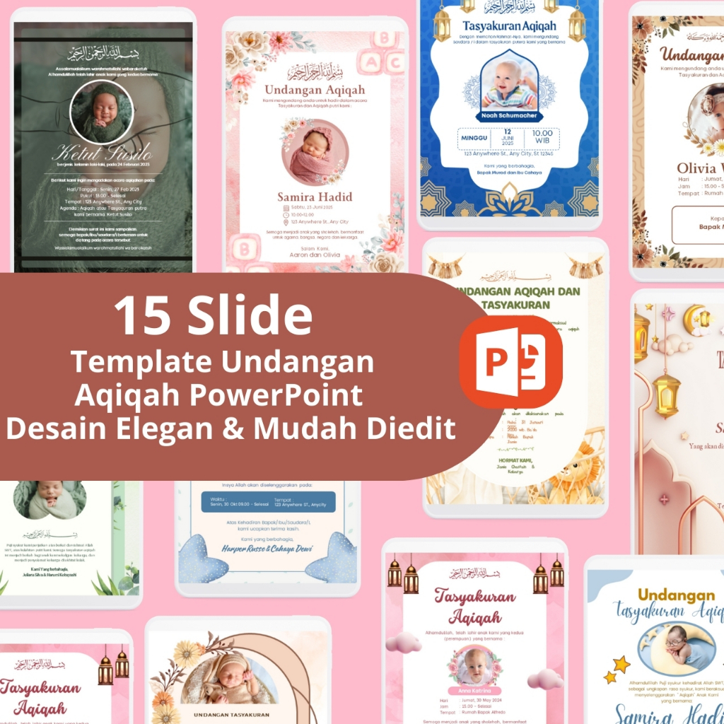 15 Slide Template PowerPoint Undangan Aqiqah - Desain Elegan & Mudah Diubah