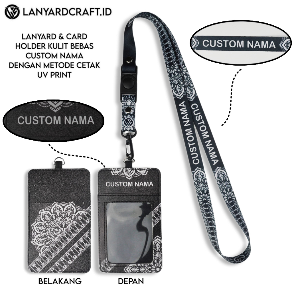 

V4 Id Card Holder Leather Custom + Lanyard Custom Nama Batik Series Gantungan Tali Lanyard Holder Id Card Kulit UV Print