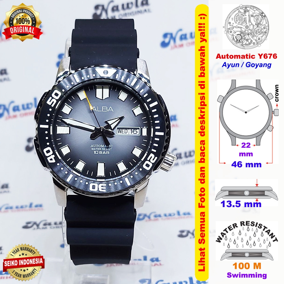 Alba Automatic AL4641X1 Tokyo Black Grey Diving - Jam Tangan Pria AL4641