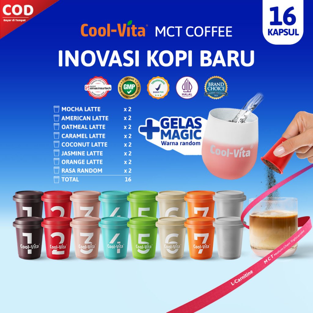 

[BIG BOX + GELAS BERUBAH WARNA + 2 Capsule] Coolvita MCT Coffee Capsule 16 Kapsul Berbagai Rasa Inovasi Kopi Baru