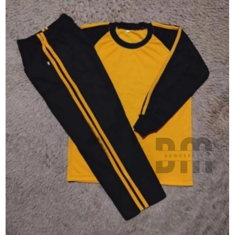 set baju olahraga anak sd tk dan paud semua ukuran ready kuning hitam panjang
