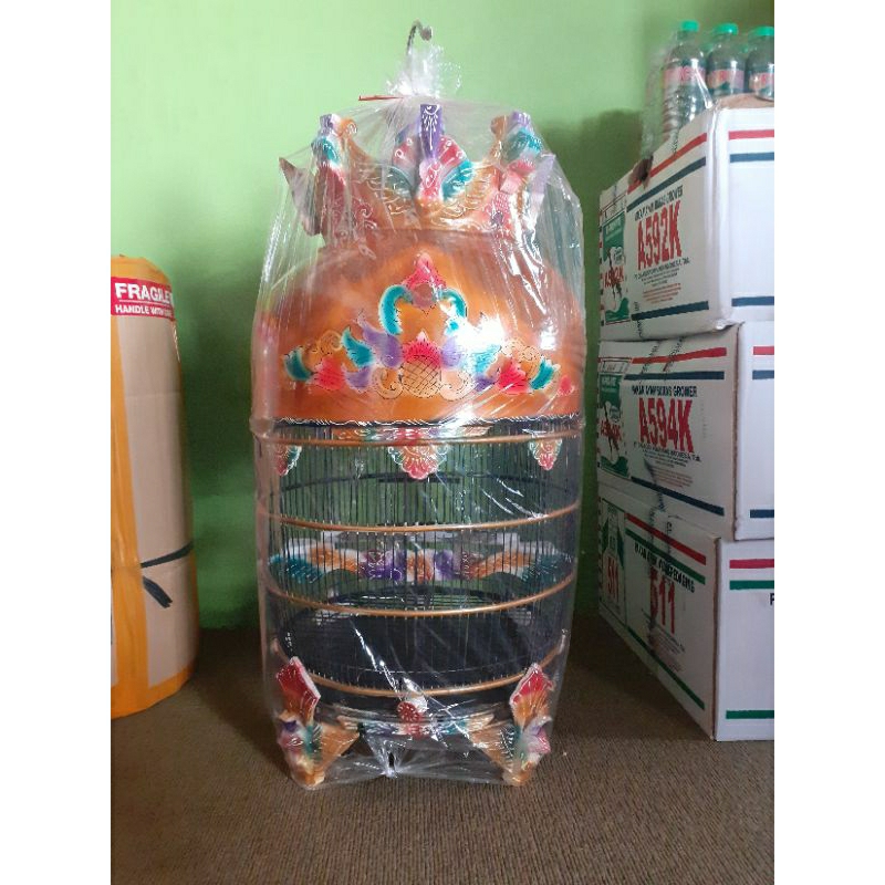 Sangkar Perkutut Mahkota Merak Full kayu ukir Premium