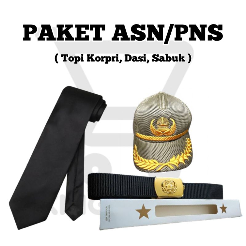 PAKET PNS/ASN ( Dasi Hitam, Topi Warna Khaki, Sabuk Korpri )