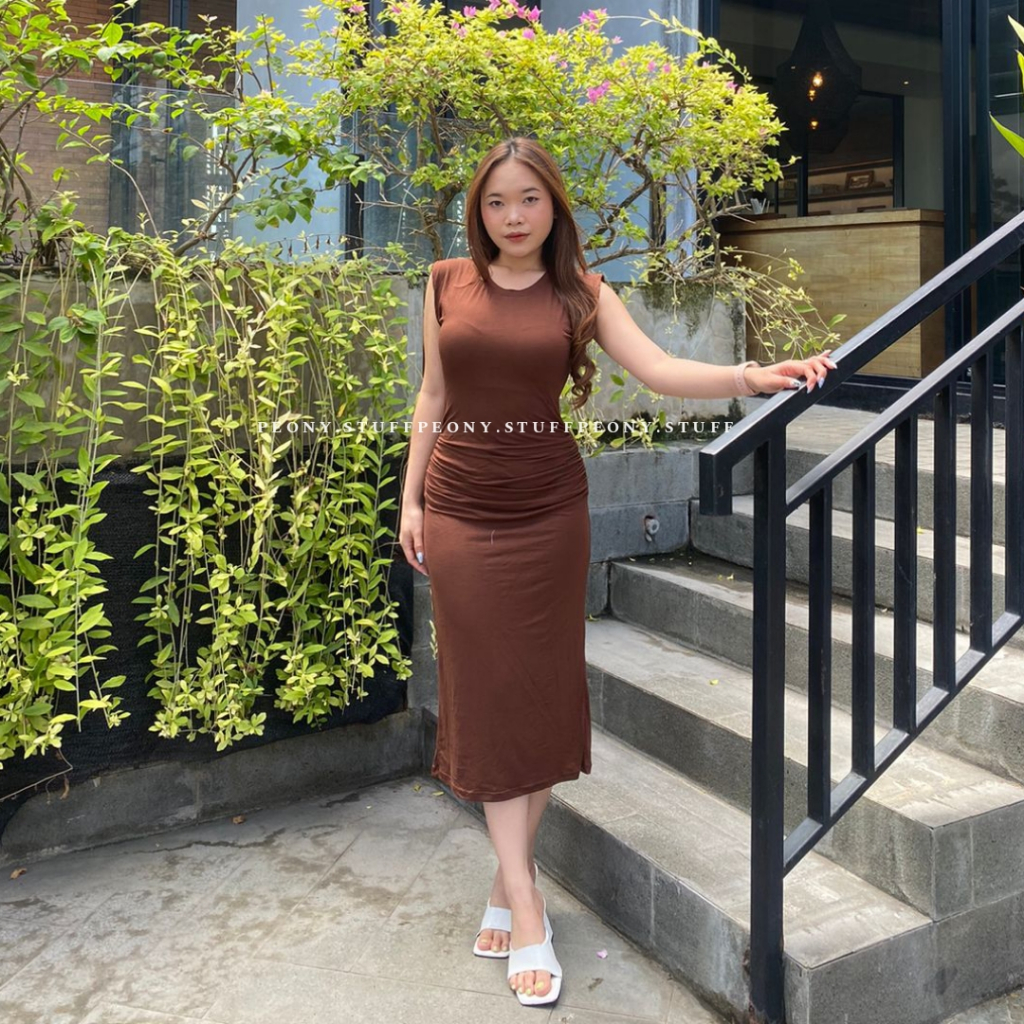 Elsa Dress Casual Wanita Bodycon Slim Fit Midi Long Dress