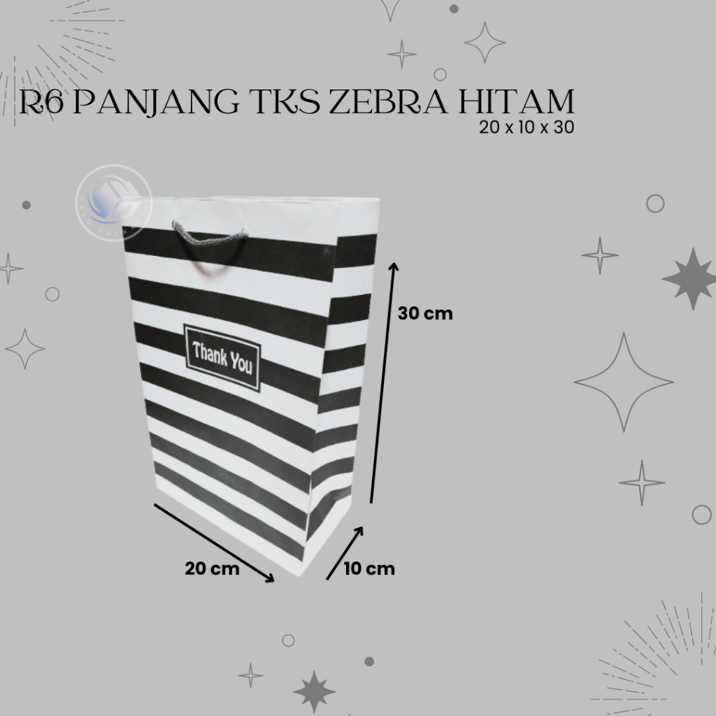 

PAPERBAG R6 PANJANG TKS ZEBRA HITAM (size 20x10x30) PAPERBAG HAJATAN PAPERBAG SOVENIR