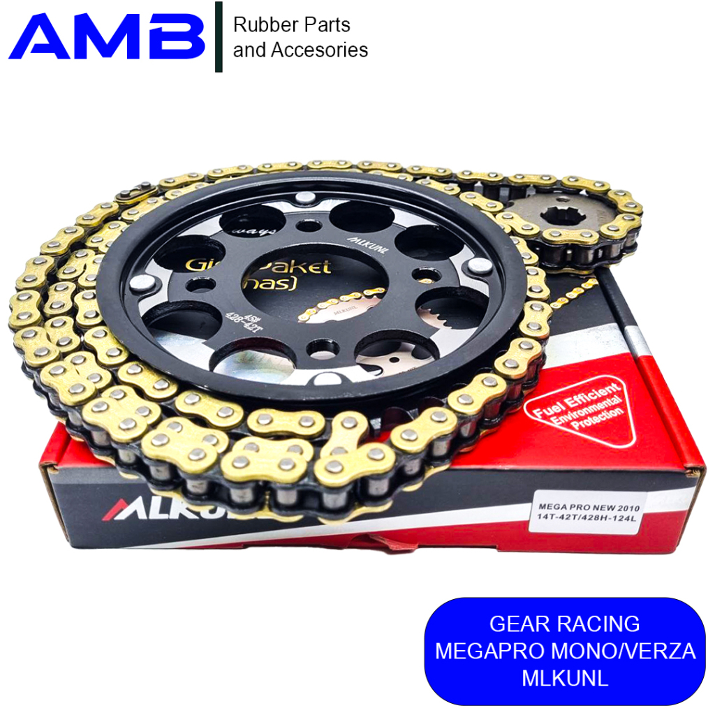 GEAR RACING GEARSET GEAR PAKET MEGAPRO NEW MONOSHOCK VERZA 150  MERK MLKUNL MODEL SSS RANTAI GOLD