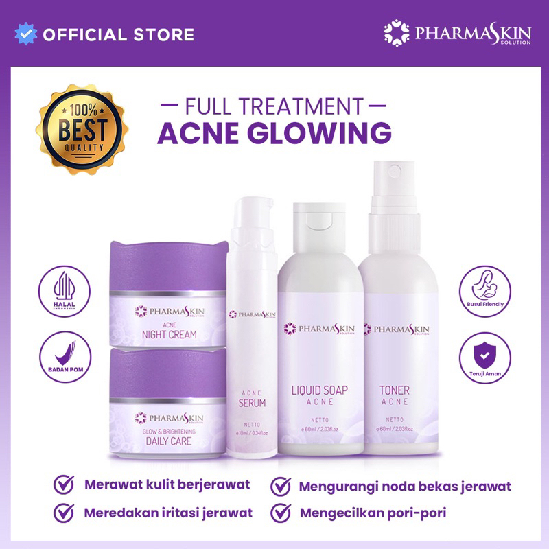 PHARMASKIN SOLUTION Paket Full Treatment Acne Glowing Series Skincare | Obat Jerawat | Salep Jerawat