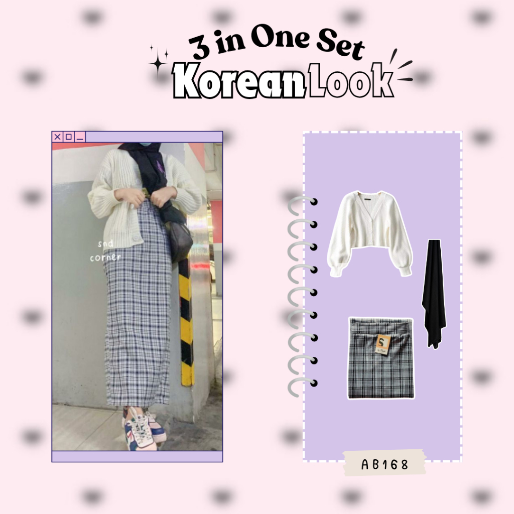 Godiva Outfit 3 In 1 Set AB168 - One Set Korean Style Ootd Buat Kuliah Setelan Wanita Kekinian Outfi