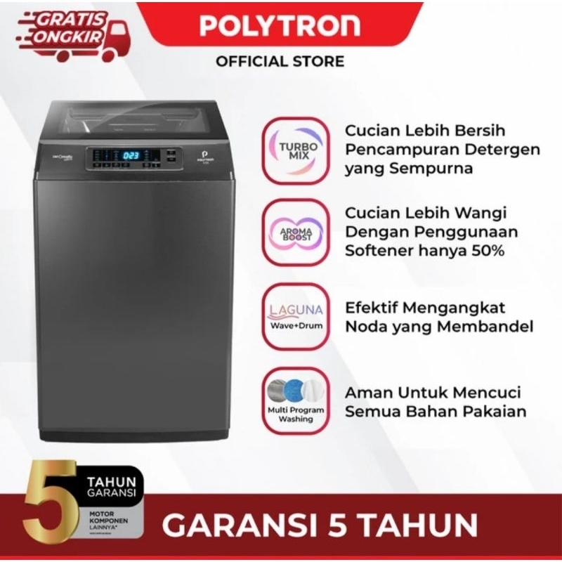 MESIN CUCI TOP LOADING POLYTRON 8KG ZEROMATIC LAGUNA HIJAB PAW-8028 1 TABUNG POLYTRON
