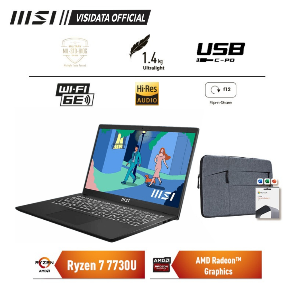 MSI Modern 14-280 Ryzen 7-7730U 16GB 512GB Radeon 14"FHD OHS W11