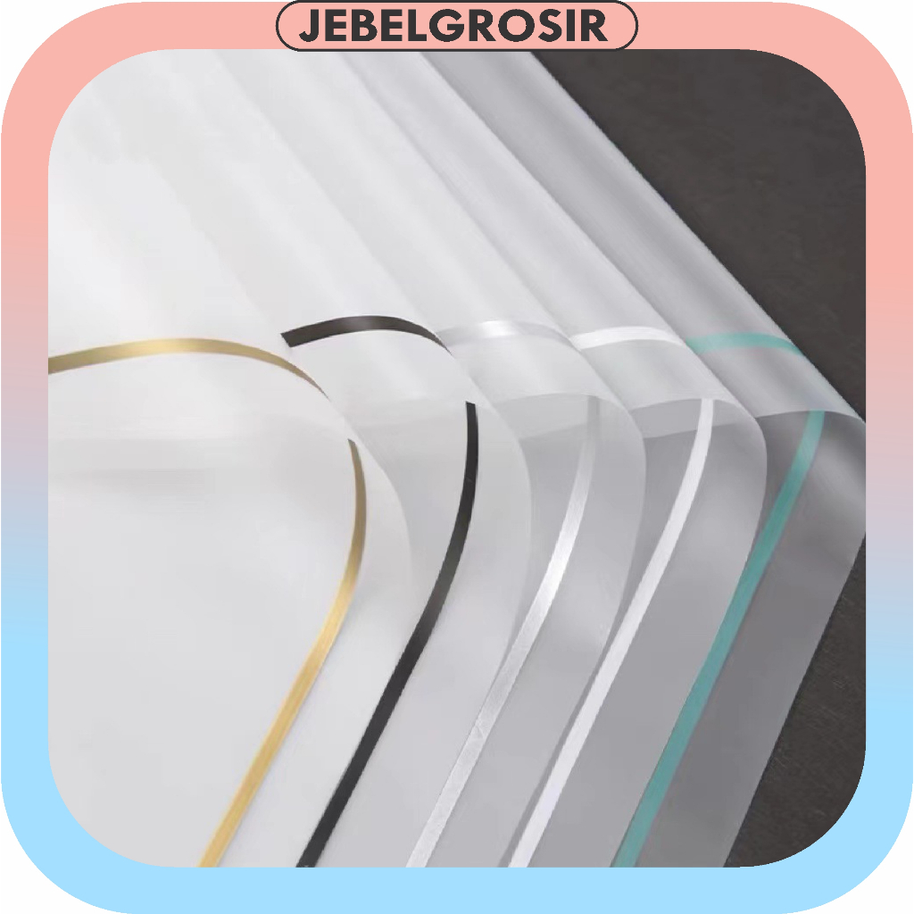 20 Lembar Flower Wrapping Paper Transparant Doff List Gold Silver Cellophane Kertas Buket Bening KB6
