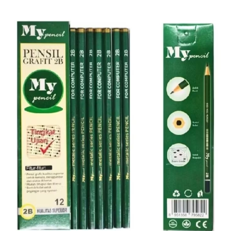 

(12pcs)Pensil 2B My Pencil 2 Raut/Pensil 2B Ujian Komputer/Pensil Kayu 2 Raut