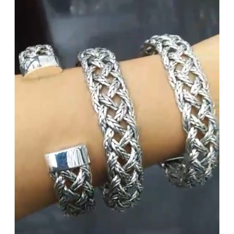 Gelang Bracelet Cuff Perak Silver Bali asli 925 Anyam Pria wanita custom Elegant Lebar